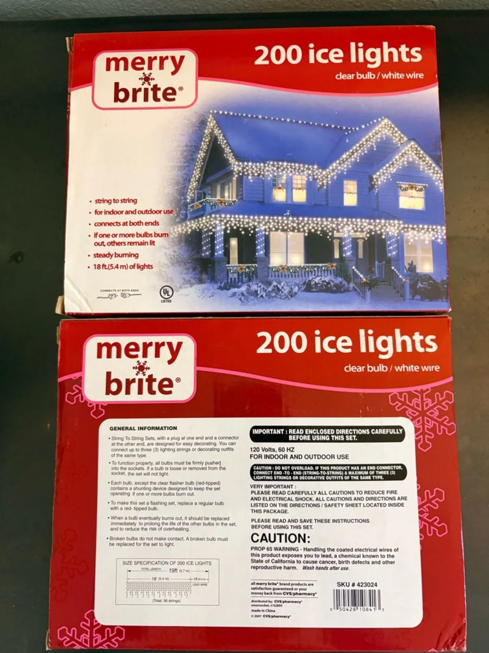 Merry Brite 200 Christmas Ice Icicle Lights - 2 boxes